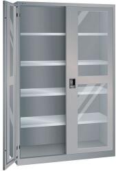 Lista műhelyszekrény polcokkal, 1250x580x1950 mm, plexi ajtók, szürke/ezüst