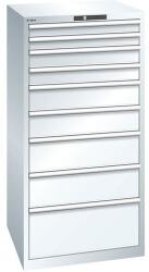 Lista műhelyfiókos szekrény, 9 fiók = 2 x 75 / 2 x 100 / 2 x 150 / 2 x 200 / 1 x 300 mm, 717x725x1450 mm, teherbírás 200 kg, fehér