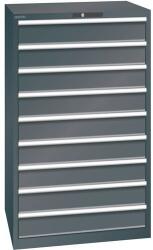 Lista műhelyfiókos szekrények, 9 fiók = 9x150mm, fiók teherbírás 75kg, 870x725x1450mm, fekete
