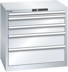 Lista műhelyfiókos szekrény, 5 fiók = 1x50 + 2x100 + 1x150 + 1x200mm, 717x572x700mm, szürke