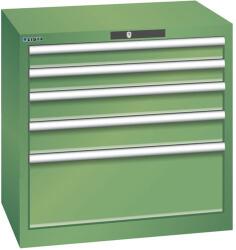 Lista műhelyfiókos szekrény, 5 fiók = 2x75 + 2x100 + 1x250 mm, 717x572x700 mm, zöld
