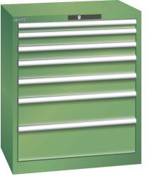 Lista műhelyfiókos szekrény, 7 fiók = 1x50 + 2x75 + 2x100 + 1x150 + 1x200mm, 717x572x850mm, zöld