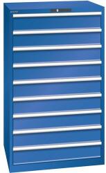 Lista műhelyfiókos szekrények, 9 fiók = 9x150mm, fiók teherbírás 200kg, 870x725x1450mm, fluoreszkáló kék