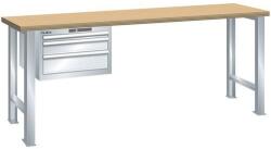Lista Műhely munkapad LISTA, 1500x700x840 mm, 3 fiók, teherbírás 600 kg, szürke