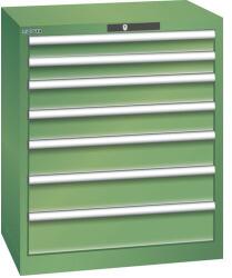 Lista műhelyfiókos szekrény, 7 fiók = 2x75 + 2x100 + 2x125 + 1x150mm, 717x572x850mm, zöld