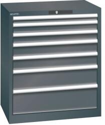 Lista műhelyfiókos szekrény, 7 fiók = 1x50 + 2x75 + 2x100 + 1x150 + 1x200mm, 717x572x850mm, fekete