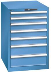 Lista műhelyfiókos szekrény, 7 fiók = 2x 75 + 3x 100 + 2x 150 mm, 564x725x850 mm, kék