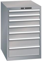 Lista műhelyfiókos szekrény, 7 fiók = 2x 75 + 3x 100 + 2x 150 mm, 564x725x850 mm, szürke/ezüst
