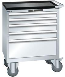 Lista mobil műhelyfiókos szekrény, 5 fiók = 2x75 + 2x100 + 1x250mm, 717x572x962mm, szürke