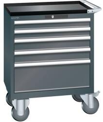 Lista mobil műhelyfiókos szekrény, 5 fiók = 2x75 + 2x100 + 1x250mm, 717x572x962mm, fekete