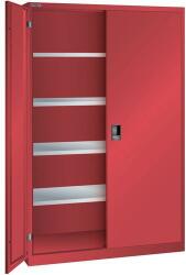 Lista műhelyszekrény polcokkal, 1250x580x1950 mm, tömör ajtók, piros