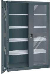 Lista műhelyszekrény polcokkal, 1250x500x1950 mm, plexi ajtók, fekete