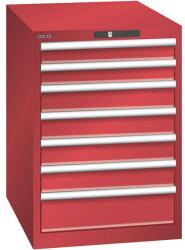 Lista műhelyfiókos szekrény, 7 fiók = 2 x 75 / 4 x 100 / 1 x 150, 564x725x800 mm, piros