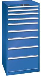 Lista műhelyfiókos szekrény, 9 fiók = 2 x 75 / 2 x 100 / 2 x 150 / 2 x 200 / 1 x 300 mm, 717x725x1450 mm, teherbírás 75 kg, rikító kék