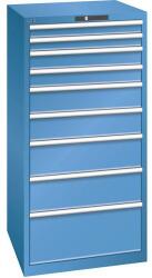 Lista műhelyfiókos szekrény, 9 fiók = 2 x 75 / 2 x 100 / 2 x 150 / 2 x 200 / 1 x 300 mm, 717x725x1450 mm, teherbírás 200 kg, kék