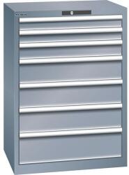 Lista műhelyfiókos szekrény, 7 fiók = 2x75 + 1x100 + 3x150 + 1x200mm, 717x572x1000mm, sötétszürke