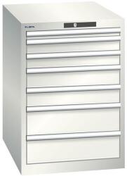 Lista műhelyfiókos szekrény, 7 fiók = 1 x 50 / 2 x 75 / 2 x 100 / 2 x 150, 564x725x800 mm, világosszürke