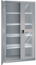 Lista műhelyszekrények polcokkal, 1000x400x1950 mm, plexi ajtók, szürke/ezüst - manutan - 523 405 Ft