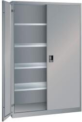 Lista műhelyszekrény polcokkal, 1250x500x1950 mm, tömör ajtók, szürke/ezüst