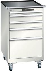 Lista mobil műhelyfiókos szekrény, 5 fiók = 1x50 + 2x100 + 1x150 + 1x300mm, 564x725x990mm, világosszürke