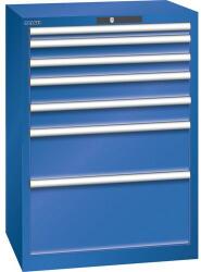 Lista műhelyfiókos szekrény, 7 fiók = 1x50 + 2x75 + 2x100 + 1x200 + 1x300mm, 717x572x1000mm, rikító kék