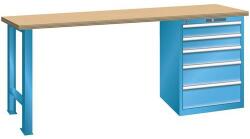 Lista Műhely munkapad LISTA, 1500x700x890 mm, teherbírás 600 kg, 3 fiók, világoskék