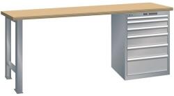 Lista Műhely munkapad LISTA, 1500x700x890 mm, teherbírás 1500 kg, 6 fiók, szürke/ezüst