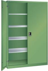 Lista műhelyszekrény polcokkal, 1250x580x1950 mm, tömör ajtók, zöld