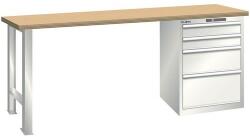 Lista Műhely munkapad LISTA, 1500x700x840 mm, 4 fiók, teherbírás 1500 kg, világosszürke