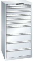 Lista műhelyfiókos szekrény, 717x725x1450 mm, 10 fiók, teherbírás 75 kg, szürke