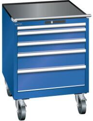 Lista mobil műhelyfiókos szekrény, 717x725x962 mm, 5 fiók, fluoreszkáló kék