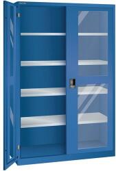 Lista műhelyszekrény polcokkal, 1250x400x1950 mm, plexi ajtók, sötétkék - manutan - 561 251 Ft