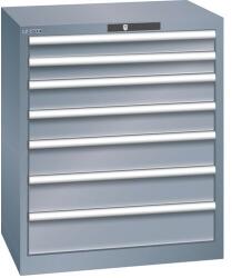 Lista műhelyfiókos szekrény, 7 fiók = 2x75 + 2x100 + 2x125 + 1x150mm, 717x572x850mm, sötétszürke