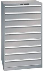 Lista műhelyfiókos szekrények, 9 fiók = 9x150mm, fiók teherbírás 200kg, 870x725x1450mm, szürke/ezüst