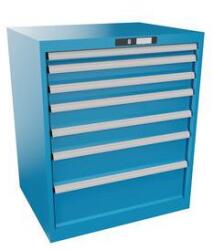 Lista műhelyfiókos szekrény, 7 fiók = 1x50 + 2x75 + 2x100 + 1x150 +1x200mm, 717x572x850mm, világoskék