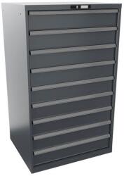 Lista műhelyfiókos szekrények, 9 fiók = 9x150mm, fiók teherbírás 200kg, 870x725x1450mm, sötétszürke