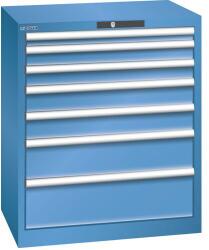 Lista műhelyfiókos szekrény, 7 fiók = 1x50 + 2x75 + 2x100 + 1x150 + 1x200mm, 717x572x850mm, kék