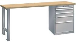 Lista Műhely munkapad LISTA, 1500x700x840 mm, 5 fiók, teherbírás 1500 kg, szürke/ezüst