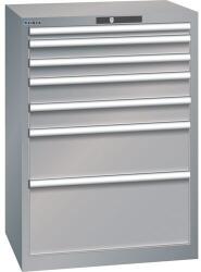Lista műhelyfiókos szekrény, 7 fiók = 1x50 + 2x75 + 2x100 + 1x200 + 1x300mm, 717x572x1000mm, szürke/ezüst