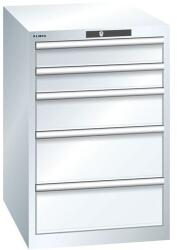 Lista műhelyfiókos szekrény, 5 fiók = 2x 100 + 1x 150 + 2x 200 mm, 564x725x850 mm, fehér
