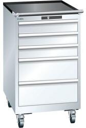 Lista mobil műhelyfiókos szekrény, 5 fiók = 3x100 + 2x200 mm, 564x725x990 mm, fehér