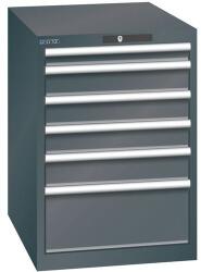 Lista műhelyfiókos szekrény, 6 fiók = 1x 75 + 3x 100 + 1x 150 + 1x 250 mm, 564x725x850 mm, fekete