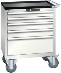 Lista mobil műhelyfiókos szekrény, 5 fiók = 2x75 + 2x100 + 1x250mm, 717x572x962mm, világosszürke