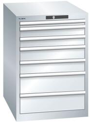 Lista műhelyfiókos szekrény, 7 fiók = 1 x 50 / 2 x 75 / 2 x 100 / 2 x 150, 564x725x800 mm, szürke