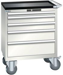 Lista mobil műhelyfiókos szekrény, 5 fiók = 1x50 + 2x100 + 1x150 + 1x200mm, 717x572x962mm, világosszürke