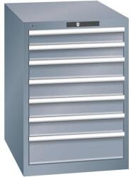 Lista műhelyfiókos szekrény, 7 fiók = 2 x 75 / 4 x 100 / 1 x 150, 564x725x800 mm, sötétszürke