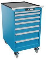 Lista mobil műhelyfiókos szekrény, 7 fiók = 1x50 + 2x75 + 2x100 + 2x150mm, 564x725x990mm, világoskék