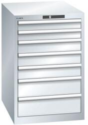 Lista műhelyfiókos szekrény, 7 fiók = 2x 75 + 3x 100 + 2x 150 mm, 564x725x850 mm, szürke