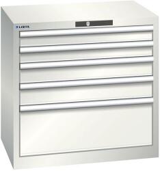 Lista műhelyfiókos szekrény, 5 fiók = 2x75 + 2x100 + 1x250 mm, 717x572x700 mm, világosszürke