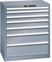 Lista műhelyfiókos szekrény, 7 fiók = 1x50 + 2x75 + 2x100 + 1x150 +1x200mm, 717x572x850mm, sötétszürke
